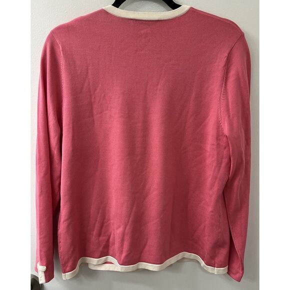 Pendleton Short Sleeve Top & Cardigan Sweater Set Women's Size M Pink White Trim - Picture 5 of 5